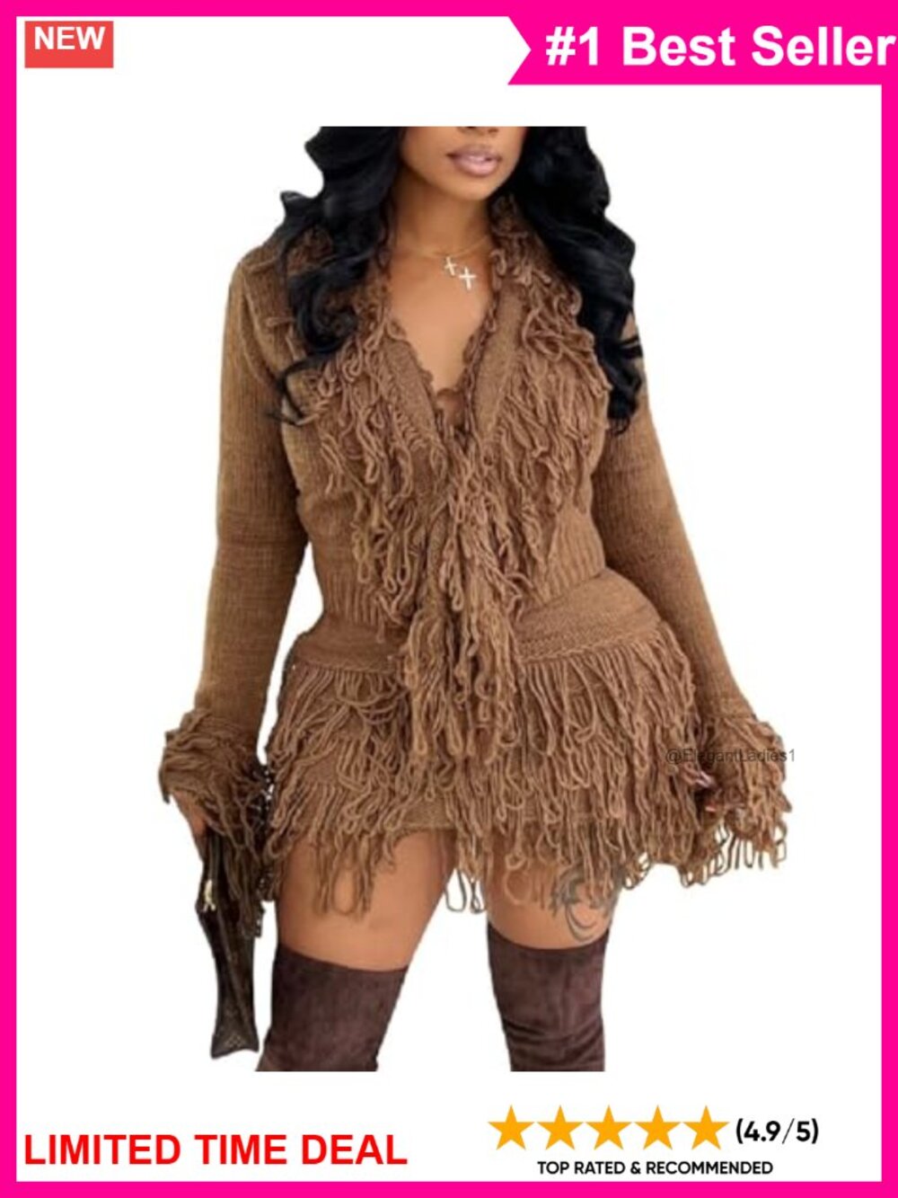 Women 2 Piece Sweater Skirt Set Cropped Cardigan Fringe Mini Skirt Y2K